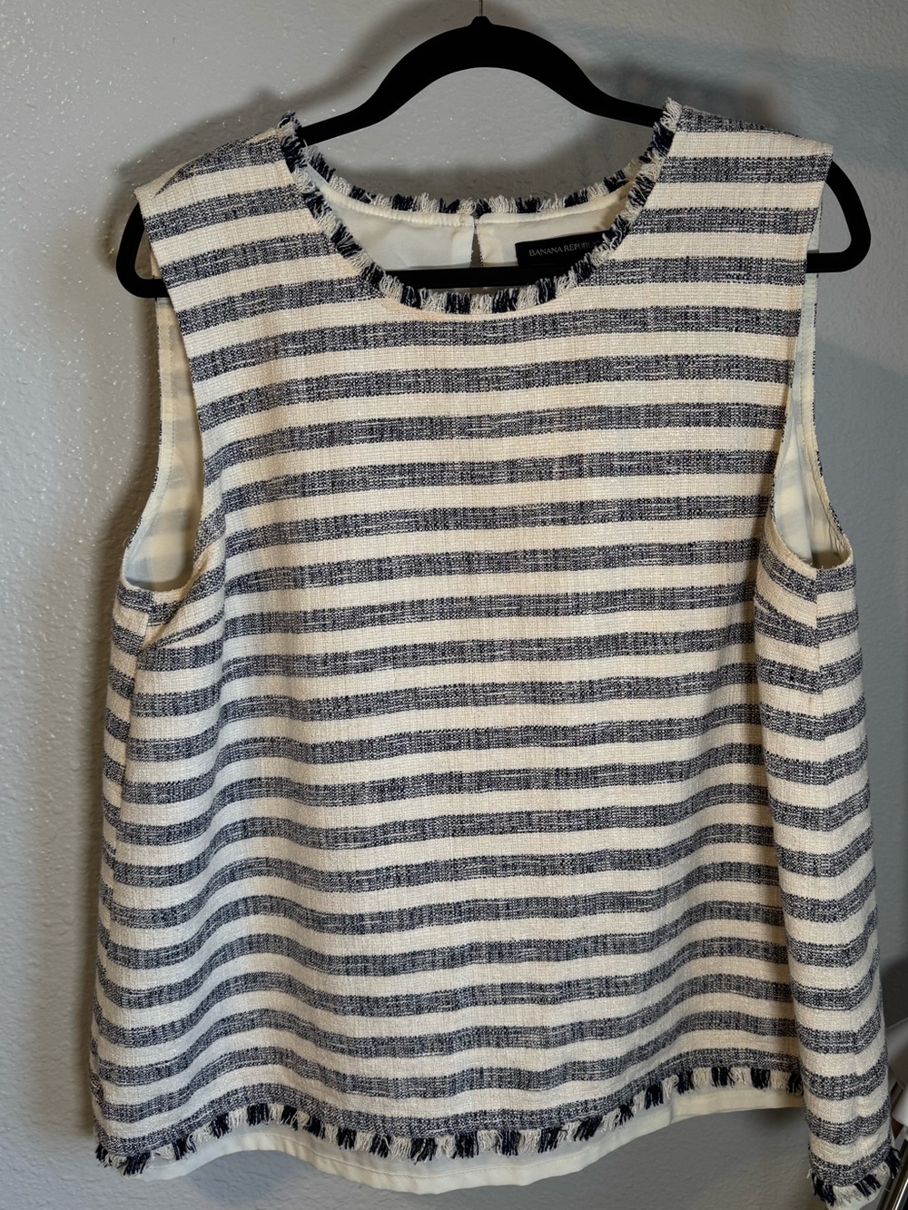 Banana Republic Navy & White Striped Fringe Tank